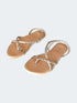 Womens Tan and Gold Gladiator Slingback Flat Sandals - cunei